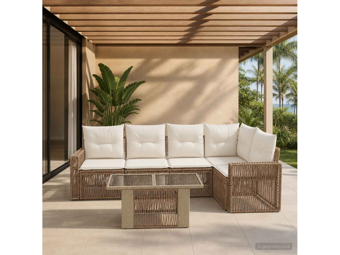 Vidaxl Conjunto De Sofá De Jardim 6 Unid. Bege E Branco Creme Vime Pe
