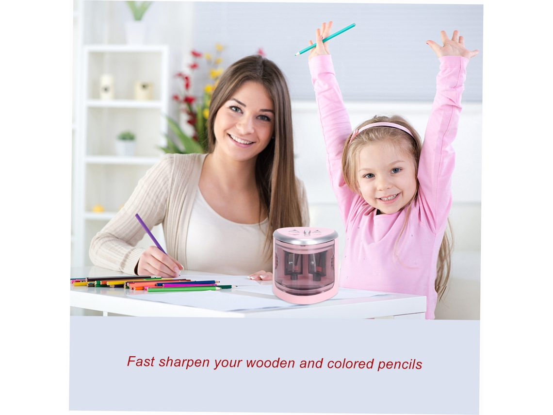 Sacapuntas Eléctrico Automático Com 2 Buracos 6-8/9-12mm Para Escola Lar Crianças Rosa Multifuncional