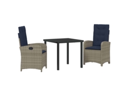 Conjunto 3 De Jantar Para Jardim Vidaxl Cinzento Vime Pe