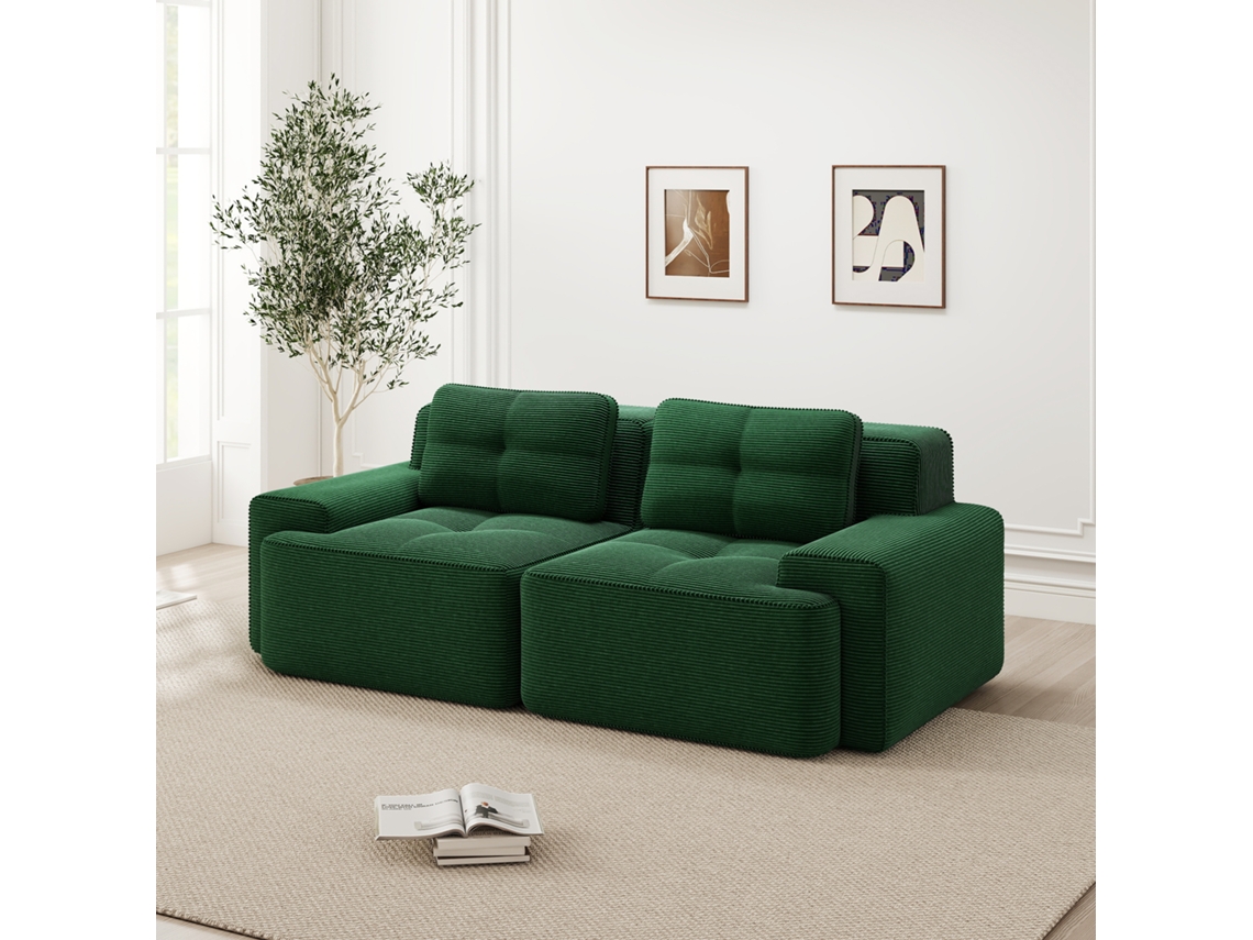 Sofá Modular Sem Estrutura Em Cotelê Com Assento Profundo Verde
