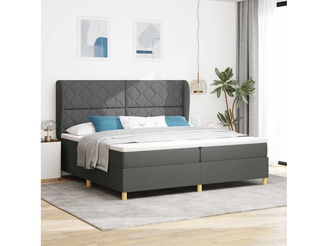 Vidaxl Cama Box Com Cabeceira Manual Cinza Escuro 200 X 200 Cm Tecido