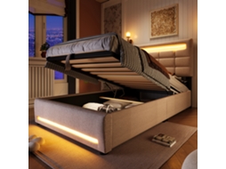 Cama Polster 90x200cm App Led Hidráulica Usb Linho Bege