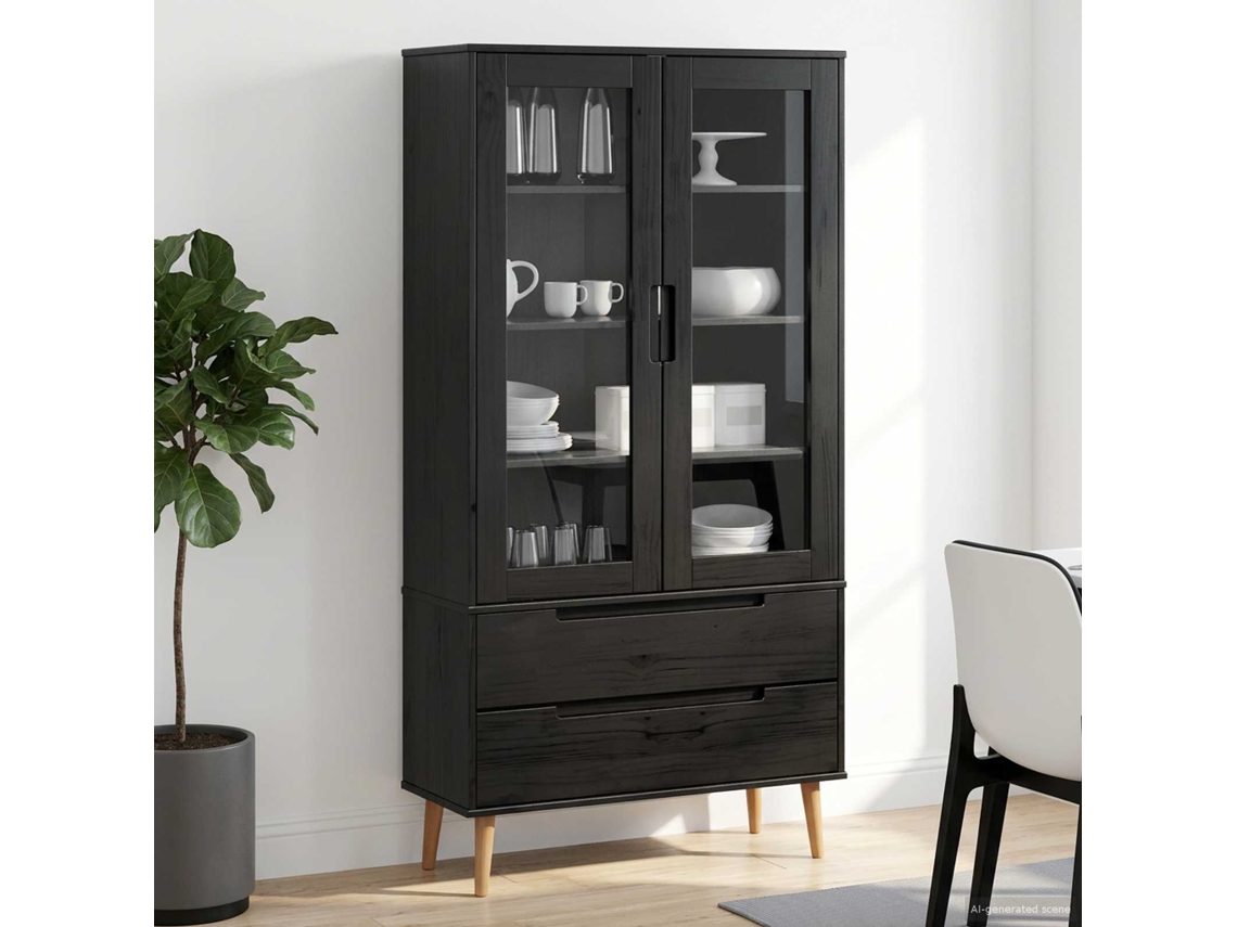 Vidaxl Armário Exibidor De Vidro Molde 90 X 35 X 175 Cm Preto