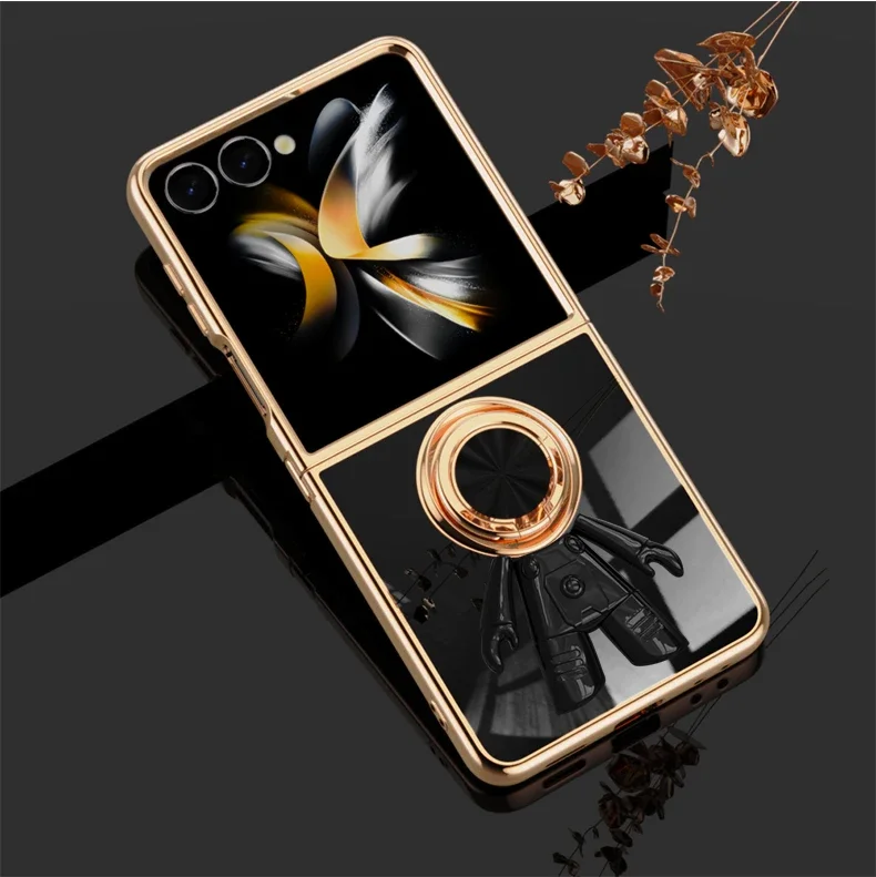 (preto, Galaxy Z Flip7) Capa Elegante Com Acabamento Galvanizado, Design De Astronauta E Suporte De Anel Magnético