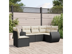 Vidaxl 5 Pcs Conjunto Sofás De Jardim Com Almofadões Vime Pe Preto