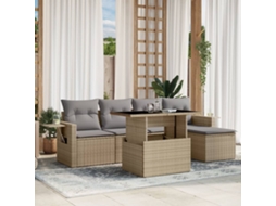 Vidaxl 6 Pcs Conjunto De Sofás P/ Jardim Com Almofadões Vime Pe Bege