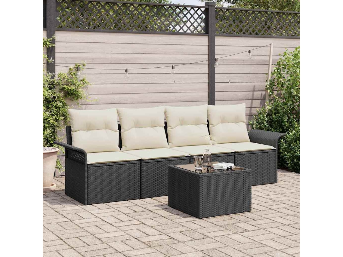 Vidaxl Conjunto De Sofás Com Almofada 5 Pcs Preto Vime Pe