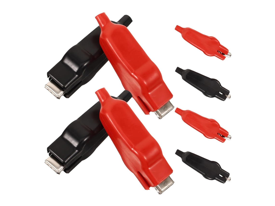 Conjunto De 8 Garras De Jacaré Para Testes E Fiação Elétrica (4 Vermelhas, 4 Pretas)