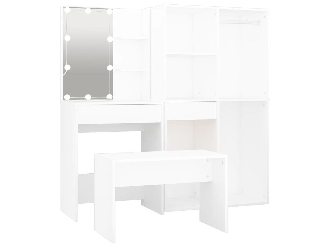 Dressing Table Set With Led, Dressing Table Sets With Leds Vidaxl Branco Madeira Processada (n/a)