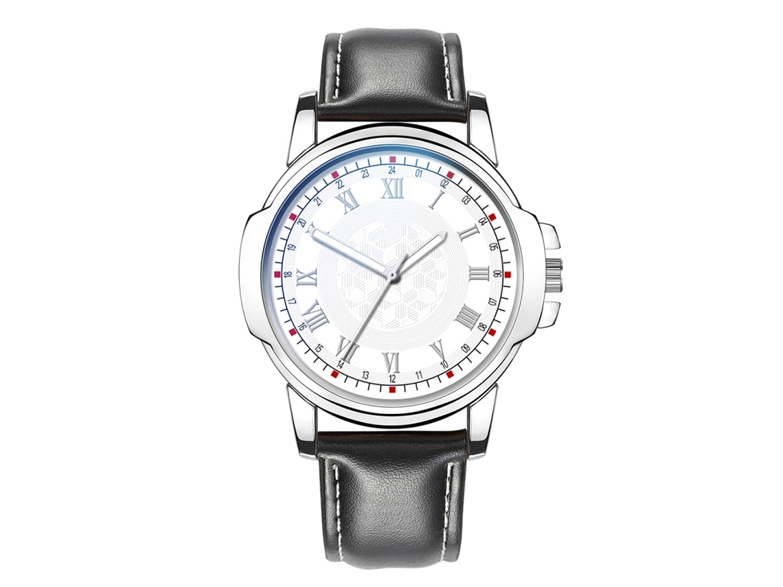 Relógio de Quartzo Masculino de Moda Simples Pulseira de Couro para Negócios (preto Branco)