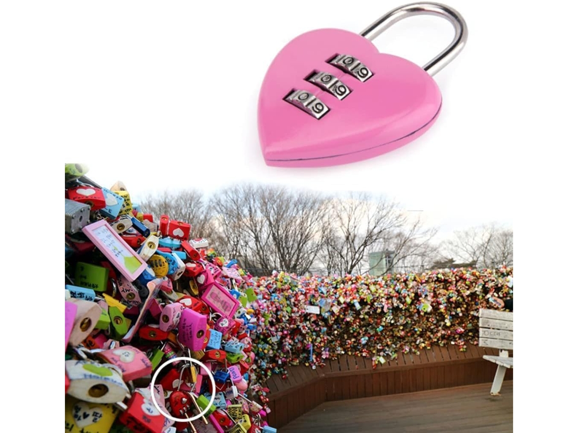 Cadeado Com Código, Pequeno, Formato Coração, Rosa