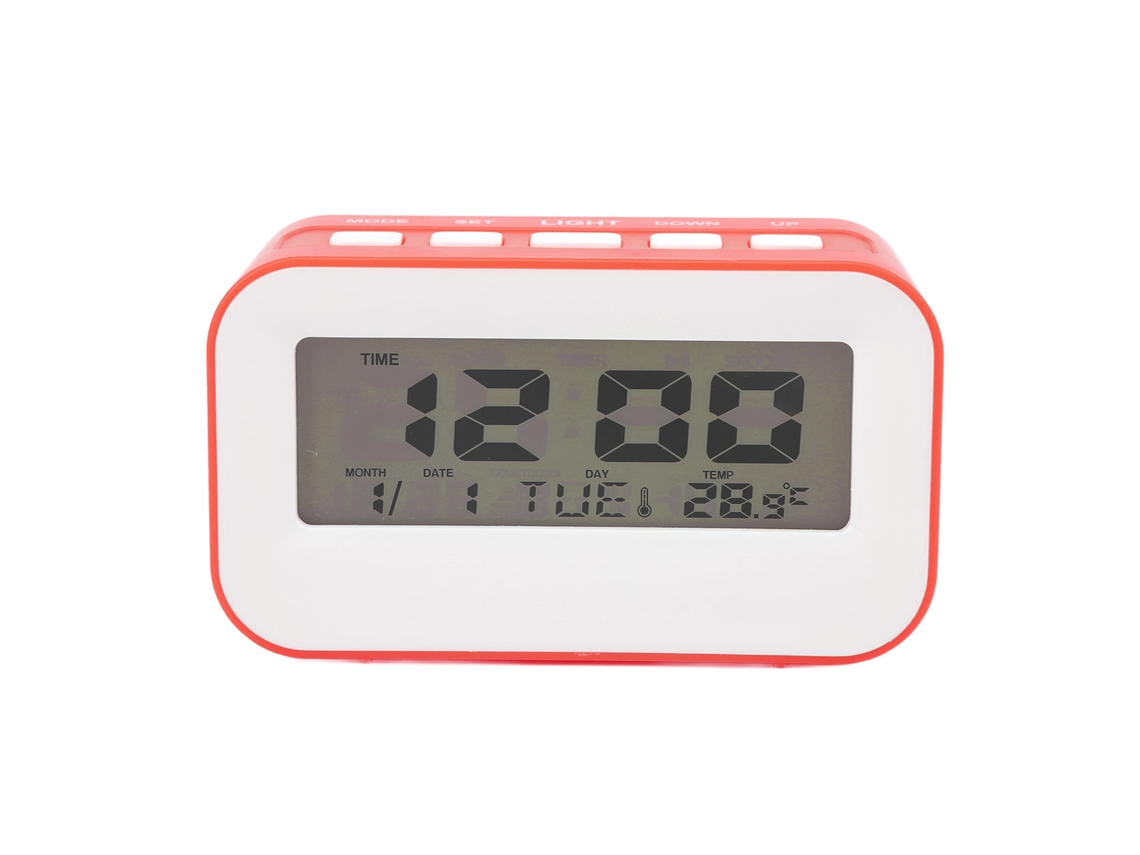 Reloj Despertador Niños Lcd Con Luz Trasera Alarma Musical Temporizador Recordatorio Cumpleaños Rojo