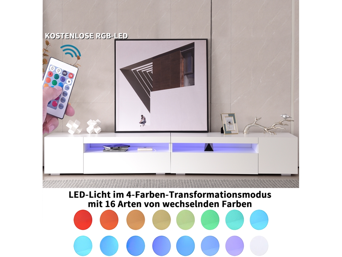 Móvel Para Tv 240 Cm Painel Luminoso Com Iluminação Led Variável, Design Elegante Branco Estilo