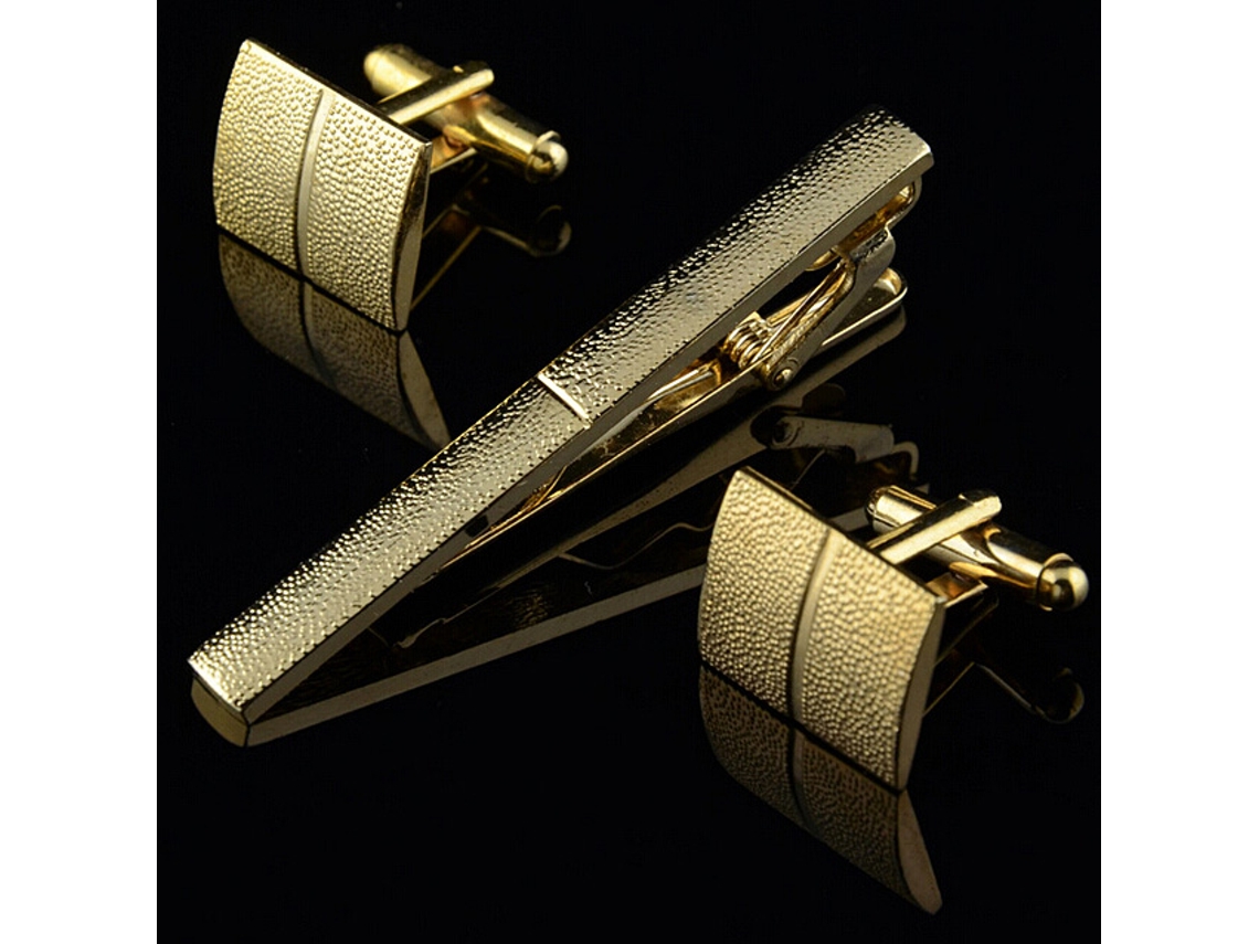 Conjunto Gravata E Botões Manga Design Minimalista Dourado Niquelado