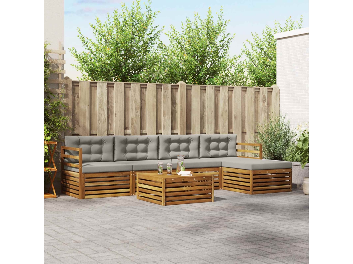 Vidaxl Conjunto De Sofás Para Exterior 6 Unid. Cinza Natural E Claro