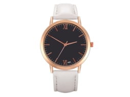 Relógio de Pulso de Quartzo com Pulseira de Couro Pu Estilo Simples Dial Redondo Branco