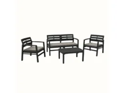 Conjunto de Jardim Java Antracite IPAE PROGARDEN (2 Cadeirões + 1 Mesa de Apoio + 1 Sofá Duplo + 4 Almofadas)