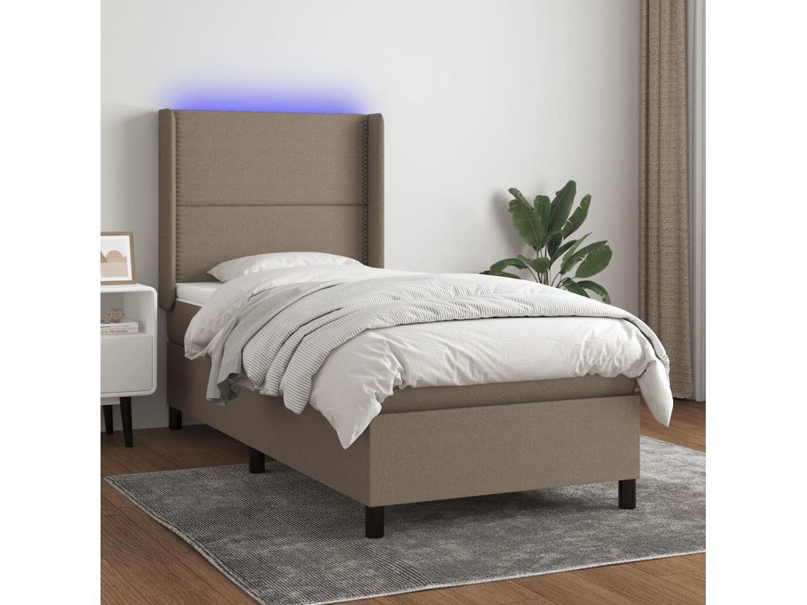 Cama Box Spring Colchão/led 90x190cm Tecido Cinza-acastanhado