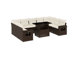 Conjunto de 10 Sofás Jardim com Almofadões Vime Pe Castanho MAISON EXCLUSIVE (10 pcs)