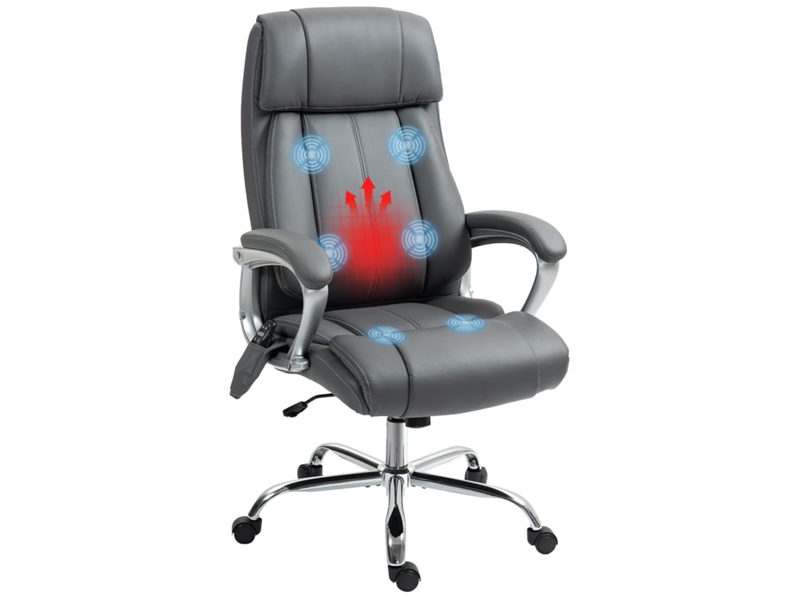 Cadeira de Escritório com Massagem Couro Pu Cor Cinzento 66x72x113-121 cm Homcom