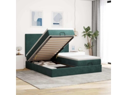 Estrutura De Cama Otomana Com Colchão Verde Escuro Veludo