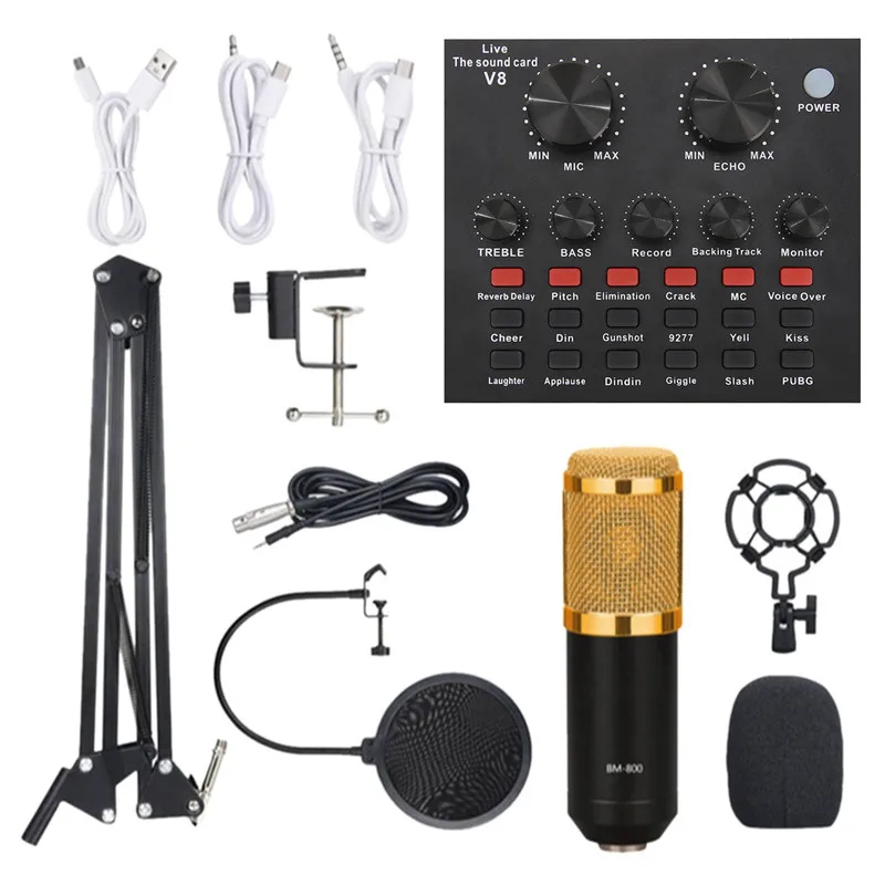 Kit de Microfone, Incluindo Microfone Condensador e Placa de Som em Tempo Real. MDUG