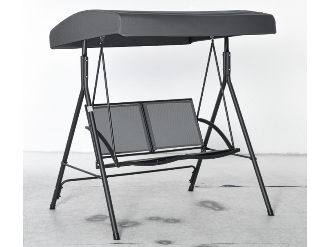 Cadeira de balanço para 2 pessoas com toldo ajustável, 140x118x162cm cinza BTFORUS