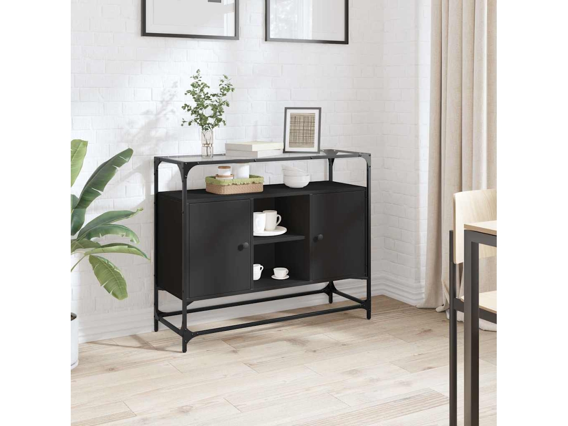 Vidaxl Aparador C/ Tampo De Vidro 98x35x81 Cm Derivados Madeira Preto