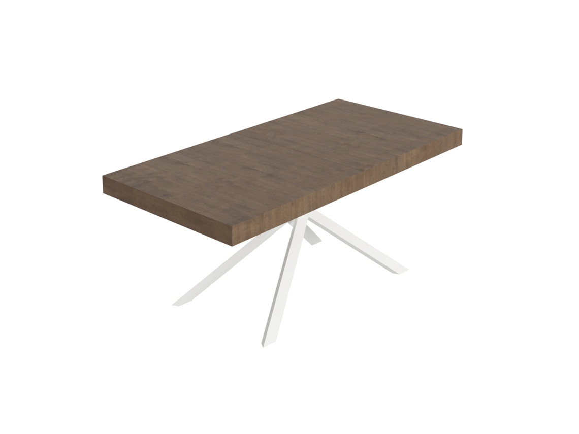 Mesa Extensível Niket Em Nogueira 180/440x90 Cm Com Pés Brancos Itamoby