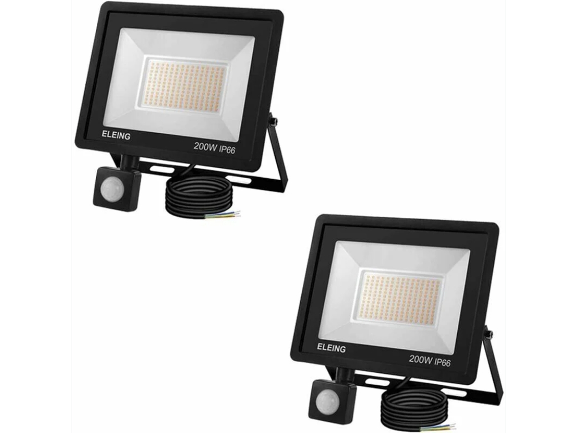 Refletor Externo de 200w com 2 Leds e Sensor de Movimento, 16000lm, Super Brilhante AQUAFORGE