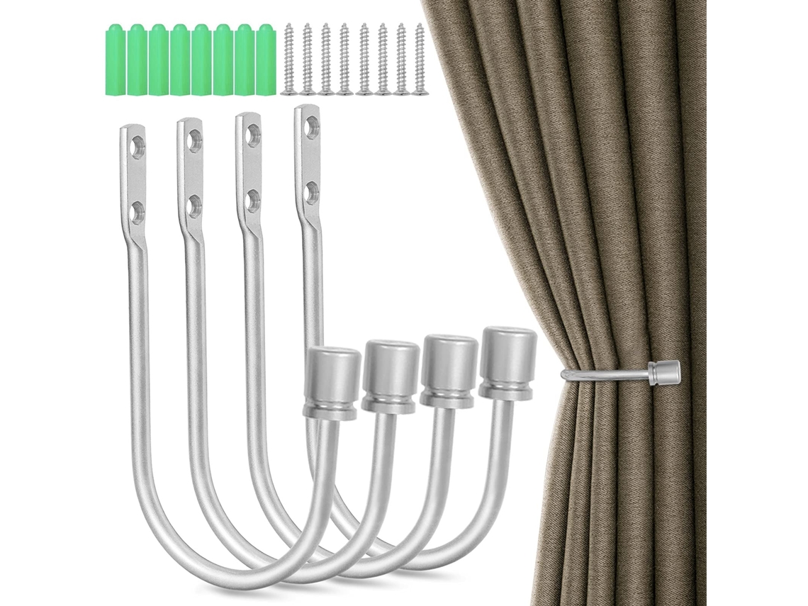 Conjunto Com 4 Suportes De Cortina Prateados