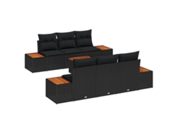 Conjunto 7 Conjunto De Sofá De Jardim Vidaxl Preto Vime Pe (55 X 55 X 37 Cm)