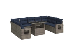 Conjunto de 10 Sofás de Jardim com Almofadões Vime Pe/acácia Cinzento MAISON EXCLUSIVE (10 pcs)