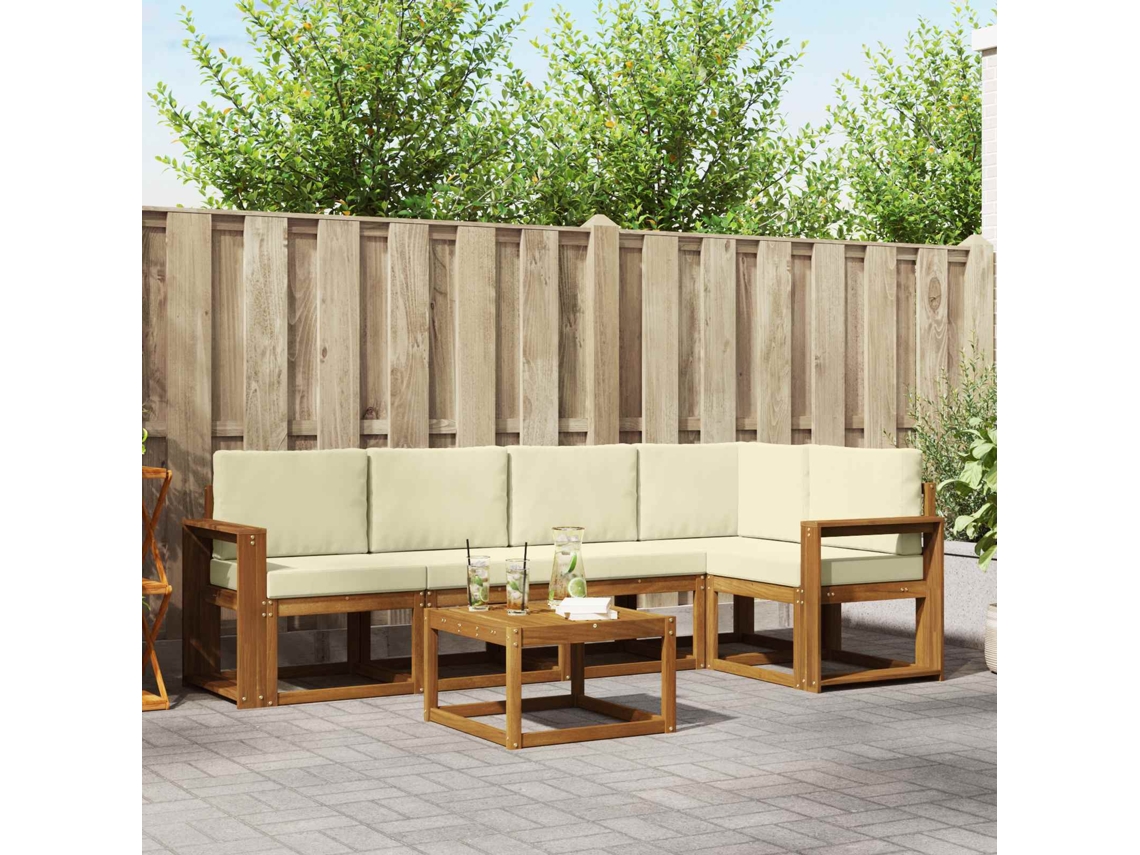 Vidaxl Conjunto De Sofás Para Exterior 6 Pcs Natural E Creme
