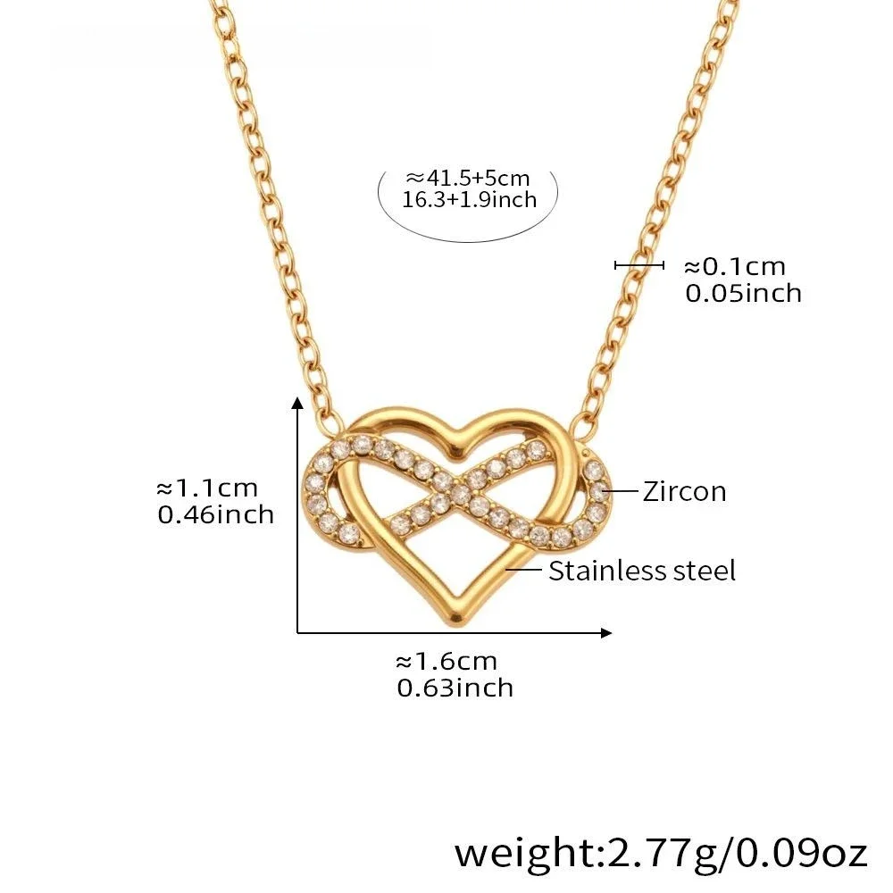 (colar De Ouro) Conjunto De Pulseira E Corrente Clavícula Com Corrente Em Zircônia Em Formato De Coração (figura 8)
