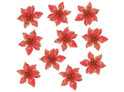 Flores Artificiais De Natal Para Decoração De Árvore, 10 Peças Vermelho Com Brilho