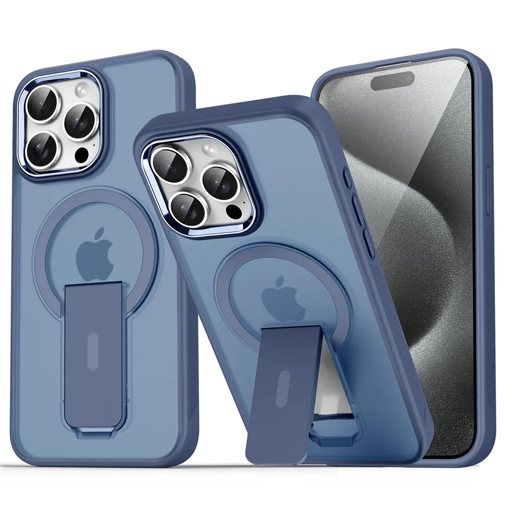 Capa Magnética Dobrável Magsafe Para Iphone (iphone 11 Pro Max, Azul), Com Acabamento Fosco E Semitransparente Na Parte Traseira.