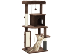 Árvore de Arranhão para Gatos 132 Cm com Plataformas, Vara com Escova, Bolas Penduradas e Almofada de Arranhar Marrom Ge