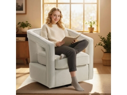 Poltrona Giratória 360° Para Lounge, Reclinável, Com Encosto E Braços Em Estrutura Única, 77x75x72 Cm, Na Cor Bege