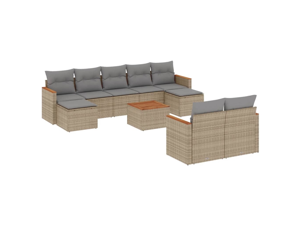 Conjunto de 10 Sofás para Jardim com Almofadões Vime Pe Bege MAISON EXCLUSIVE