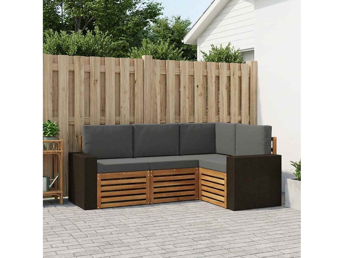 Vidaxl Conjuntos De Sofás Com Almofada 4 Pcs Madeira Sólida De Acácia