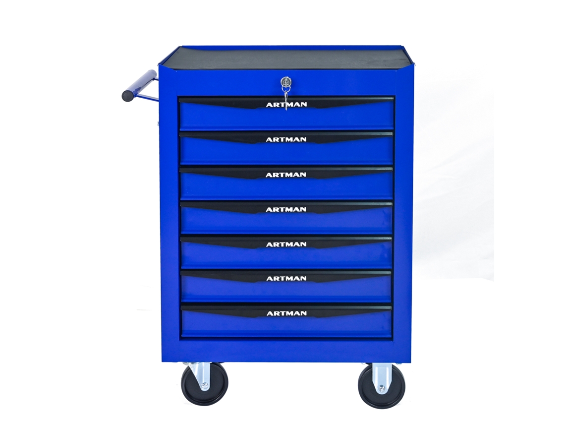 Caixa Ferramentas Metal 7 Gavetas Rodinhas Aço Preto Azul VELTRIX