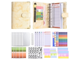 A6 Pu Leather Marble Pattern Refillable Cash Budget Notebook With Deluxe Gift Set Yellow 12-budget Cards, 8-zipper