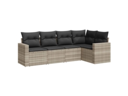 Maison Exclusive - 5 Pcs Conj. Sofás Jardim C/ Almofadões Vime Pe Cinzento-claro