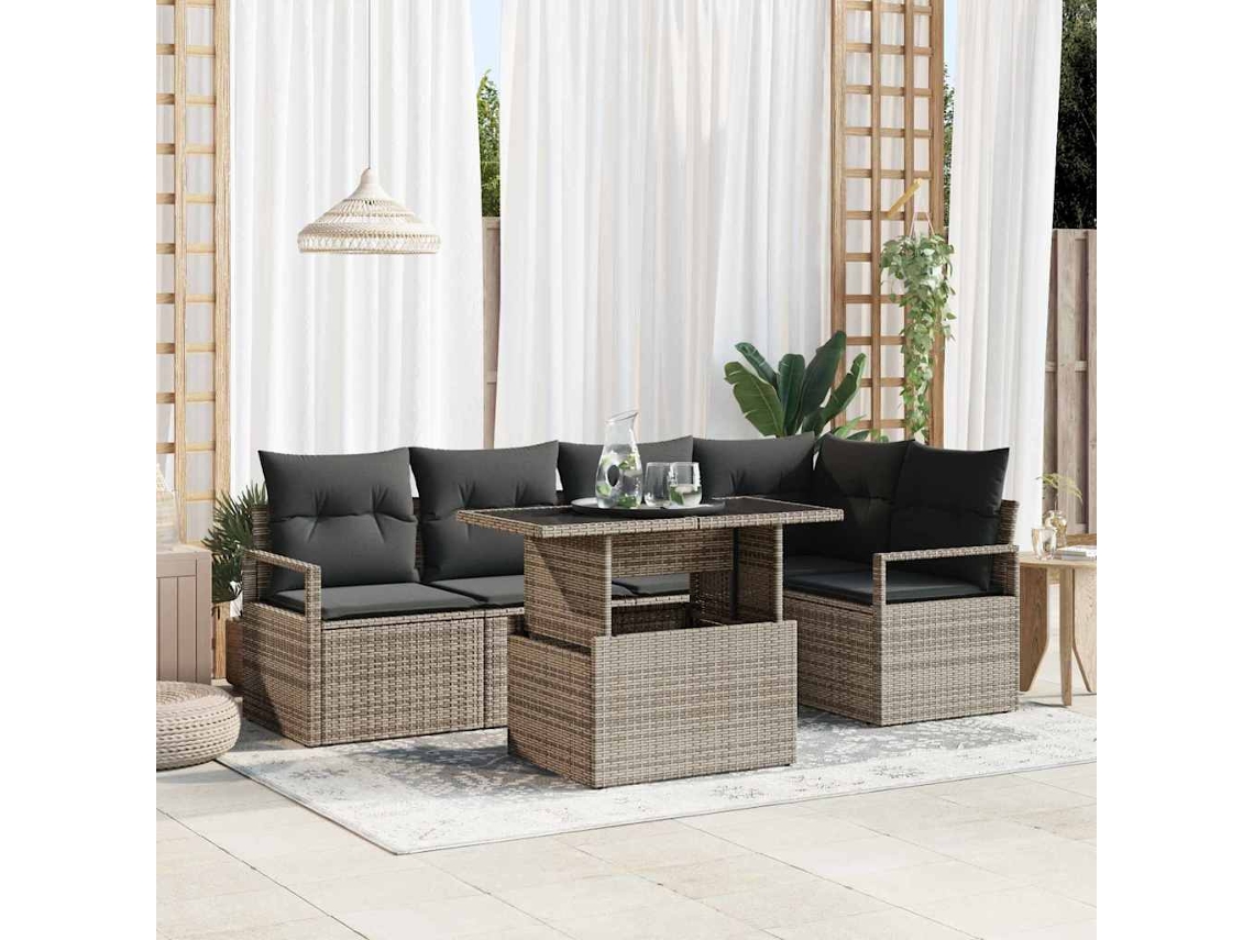 Vidaxl Conjunto De Sofá De Jardim 6 Unid. Cinzeto Rattan Sintético
