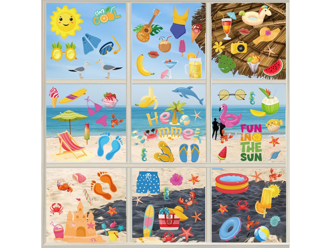 Decorações De Janela Com Tema Piscina E Praia, Adesivos Decorativos De Verão Para Janelas, À Prova D'água, Fáceis De Reutilizar