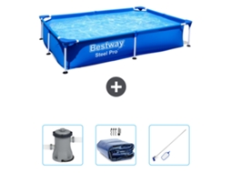 Piscina Retangular de Aço Pro BESTWAY 221 X 150 X 43 Cm Azul Incluída Bombear Vela Solar Kit de Limpeza