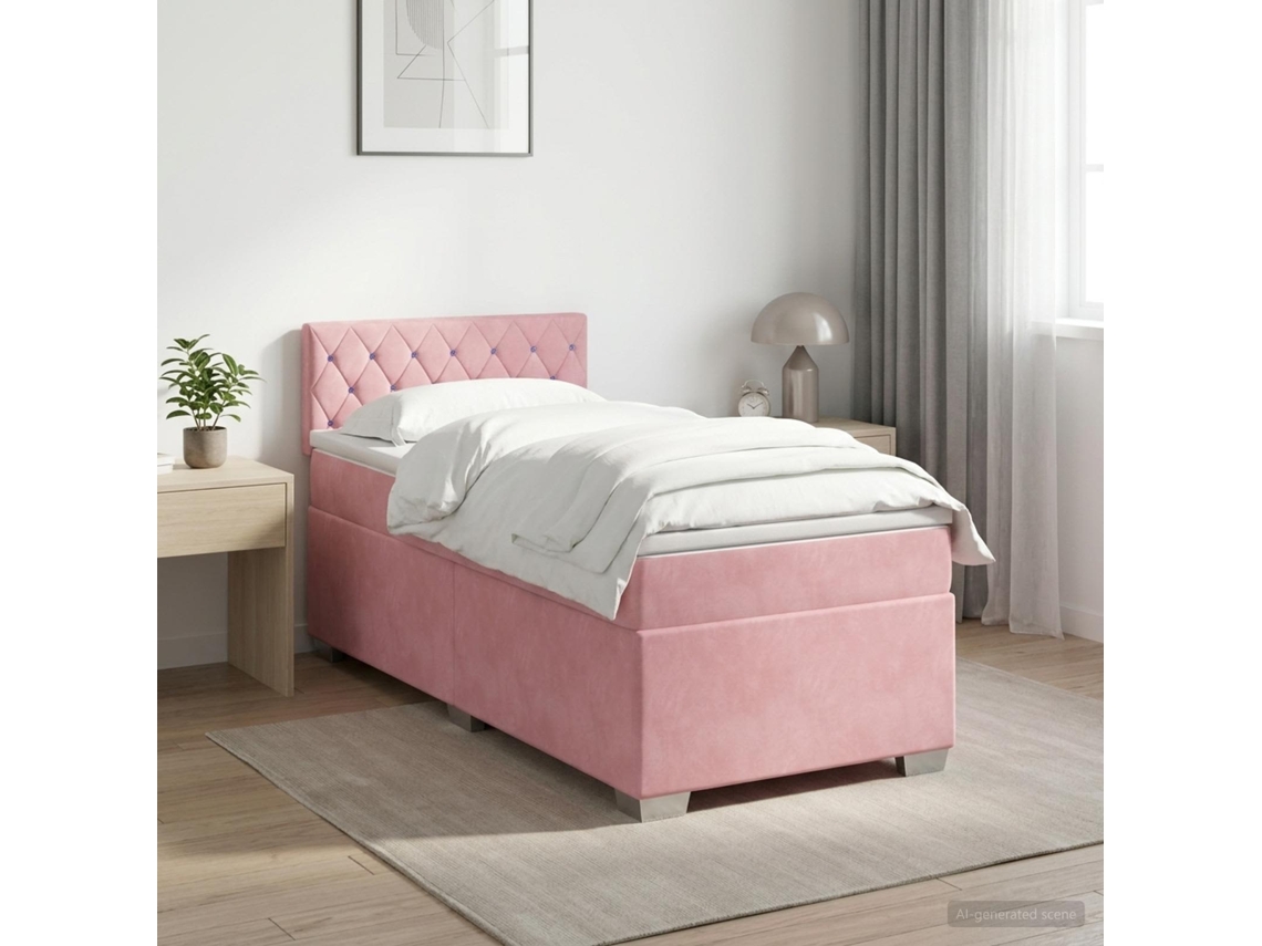 Vidaxl Cama Box Spring Com Colchão Rosa 80 X 200 Cm Veludo