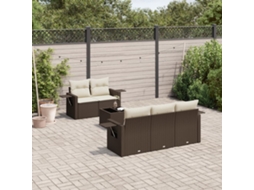 Vidaxl 6 Pcs Conjunto De Sofás Jardim C/ Almofadões Vime Pe Castanho