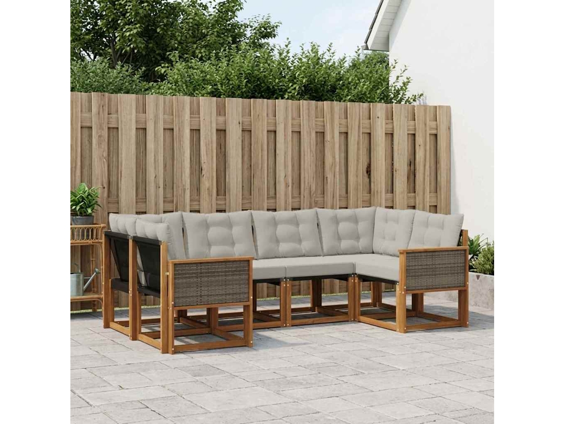Vidaxl Conjunto De Sofás Para Exterior 6 Unid. Natural E Cinza Claro
